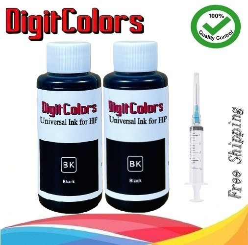 2x100ml Black Refill Ink Kit w Syringe for ALL HP Universal inkjet printer 