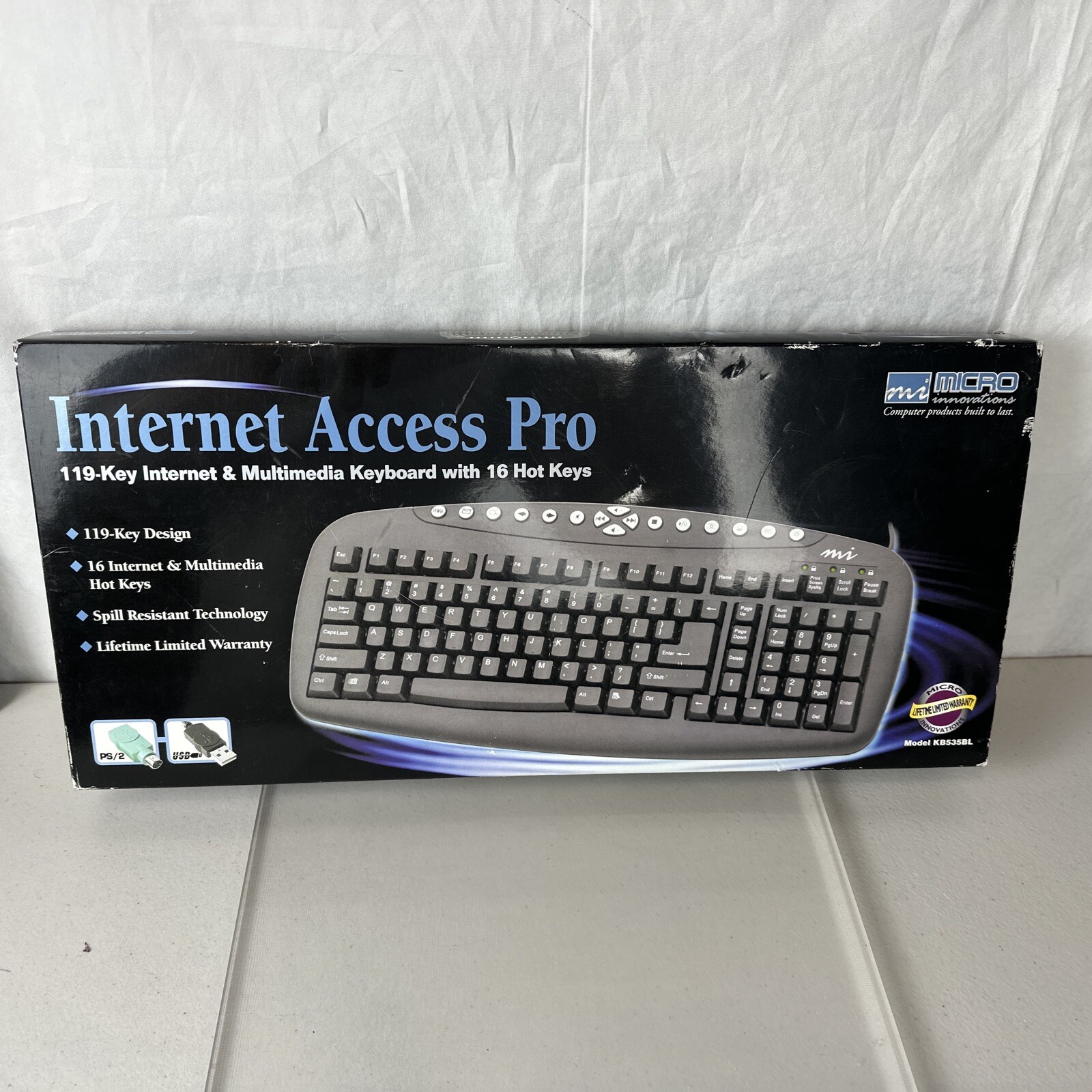 Micro Innovations - Internet Keyboard Elite - KB535BL -USB or PS/2 - 16Hot Keys