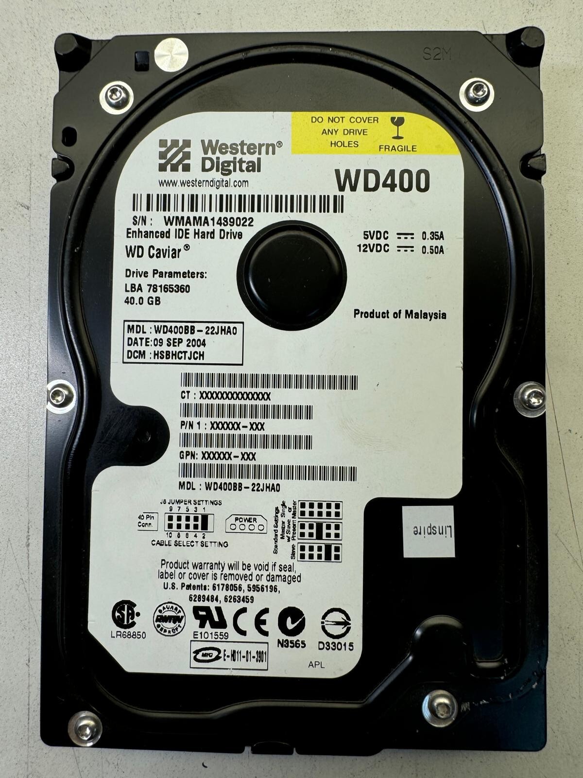 WD WD400BB-22JHA0 80GB 7.2K RPM 2MB CACHE ATA-100 3.5" HDD