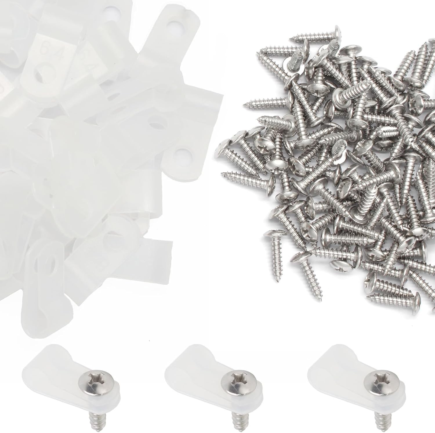 50 Pcs 1/4 Inch White Nylon Cable Clip Wire Clamp, R-type | 6.4mm, Screw Moun...