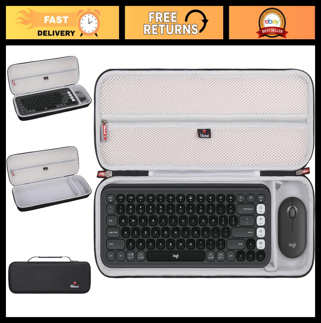 Keyboard Case for Logitech POP ICON Keys - Black Grey, Durable Protection & Styl
