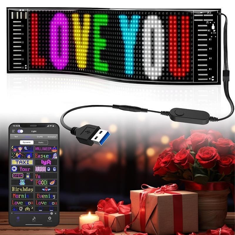 USB Flexible LED Screen - Colorful, Programmable for Custom Text/Patterns | Car