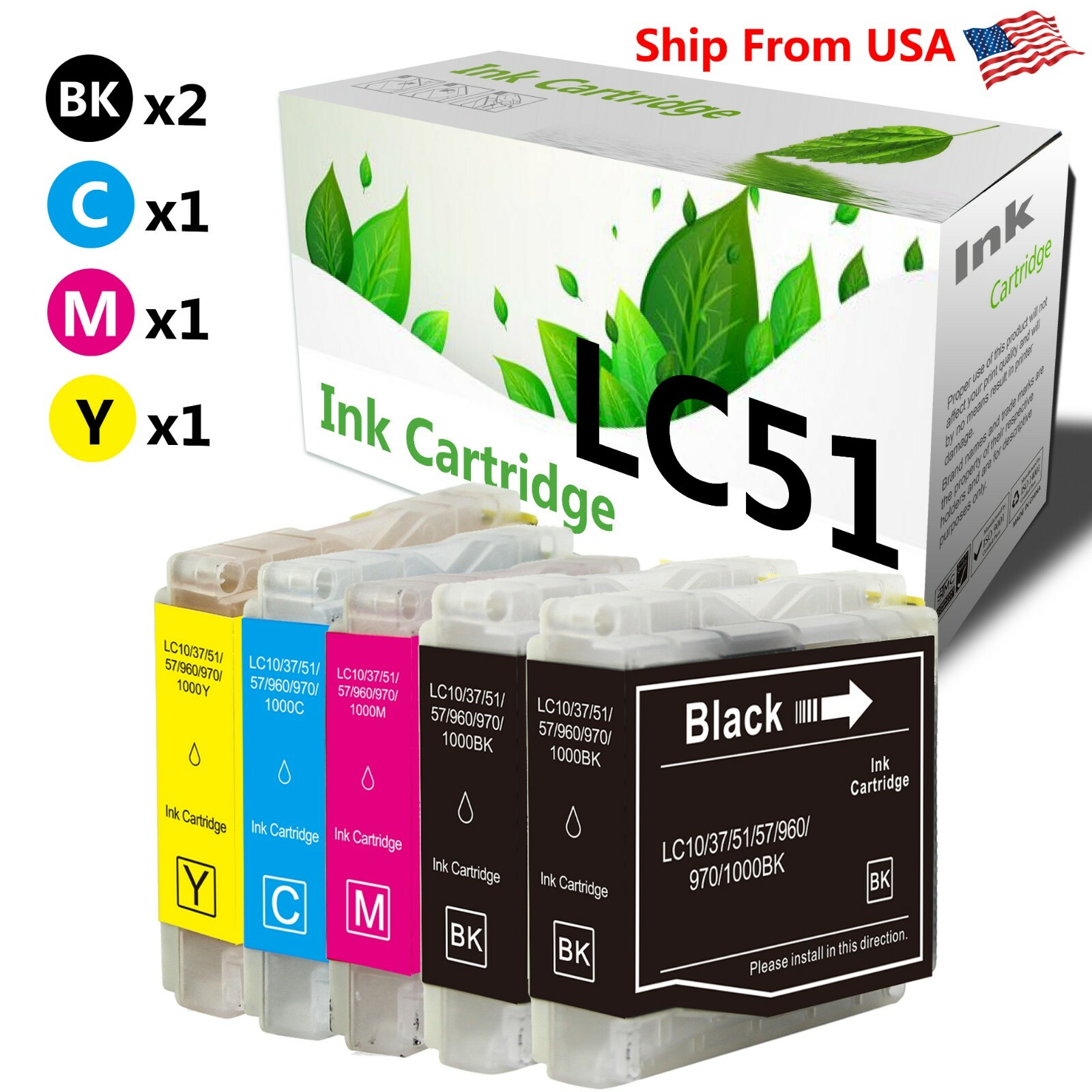 5 pack  LC51 ink set for MFC-465CN MFC-685CW MFC-3360C DCP-130C Printer