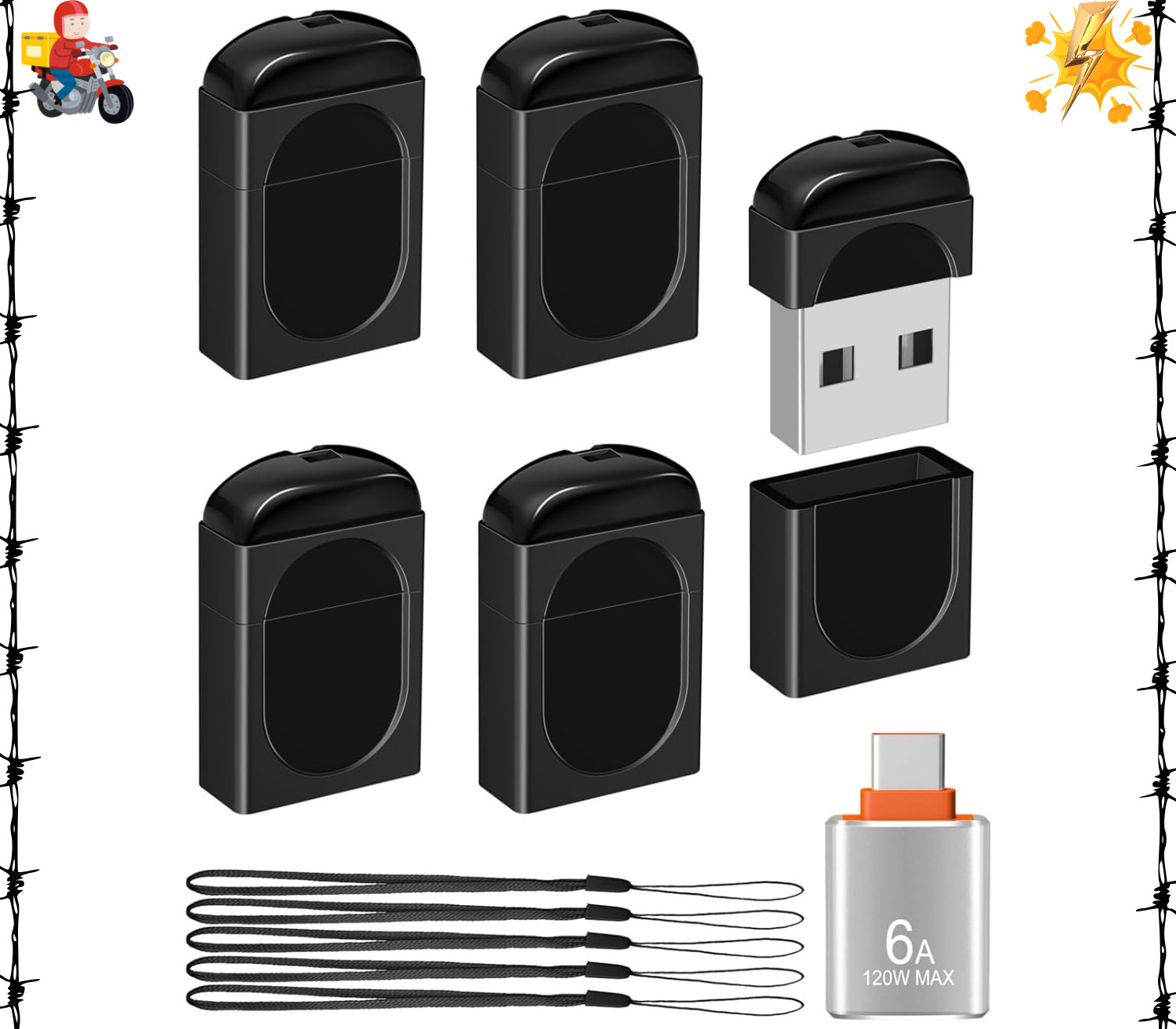 EASTBULL 4GB Small Flash Drives 5 Pack USB2.0 Mini USB Drive with a USB-C Adapt