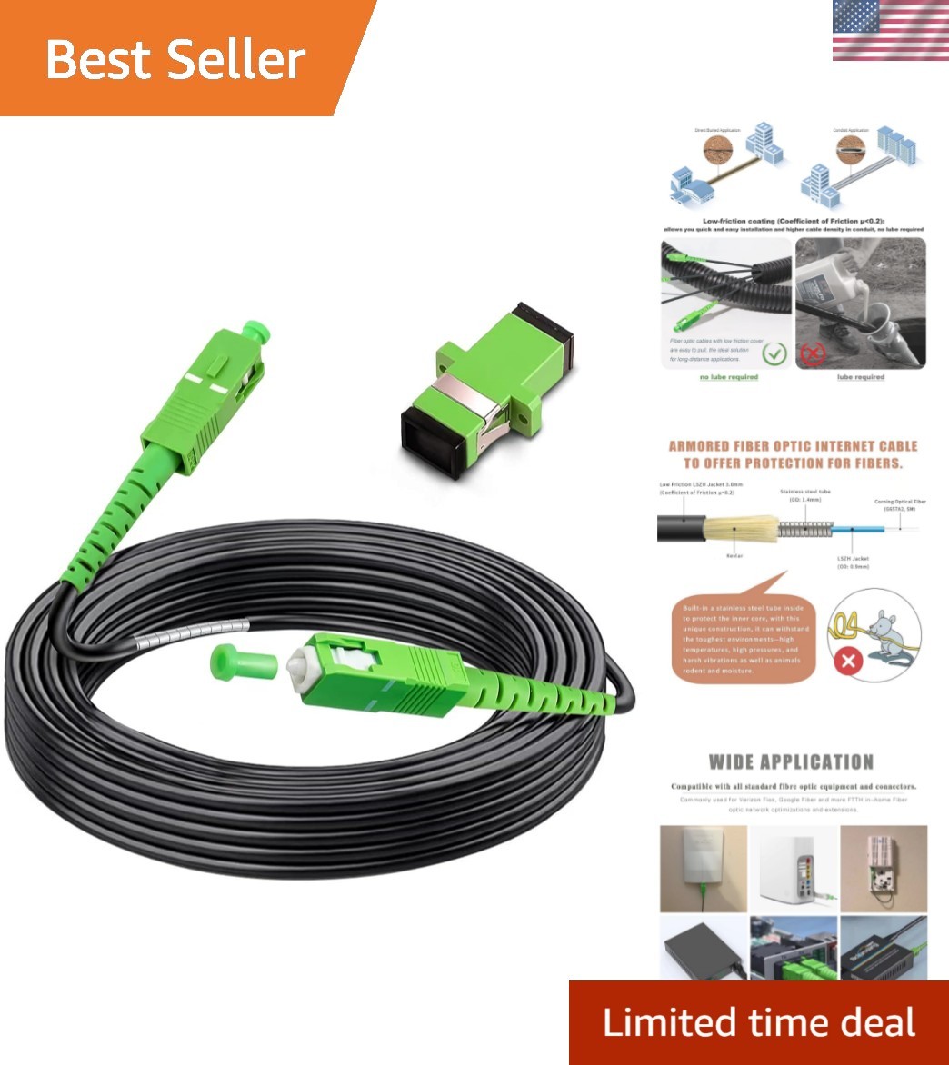 30M High-Speed SC/APC to SC/APC Fiber Optic Jumper Cable - Armored Low Friction