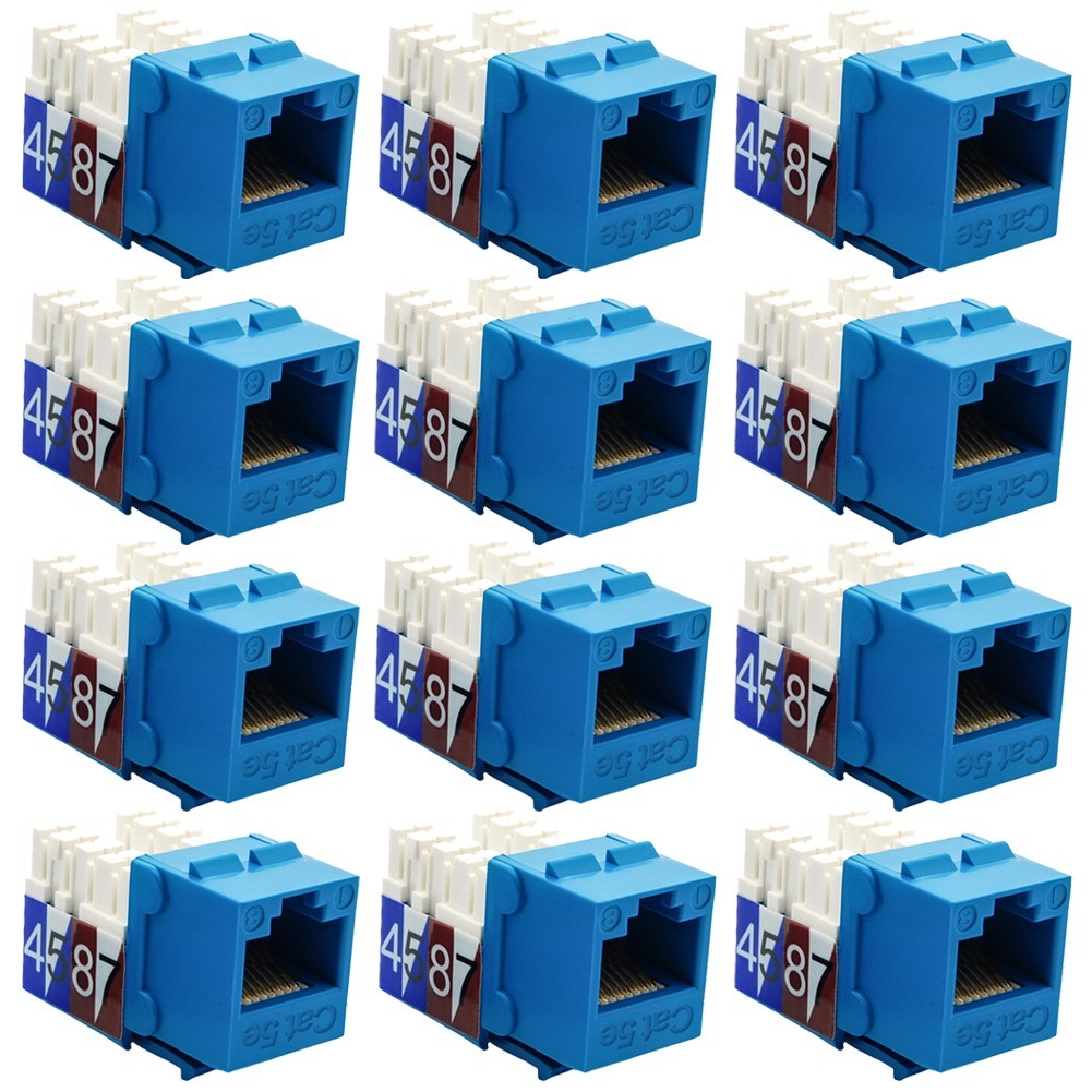 12 Pcs Cat5E RJ45 Ethernet LAN Network Keystone Jack 110 Punch Down Snap-in Blue
