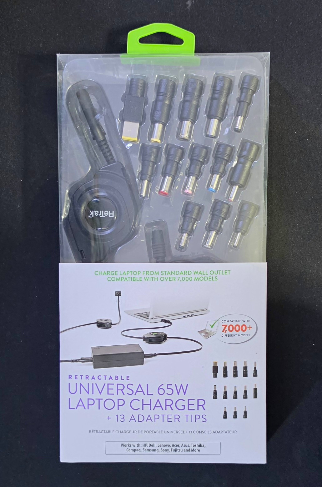 ReTrak 65W Retractable Universal Laptop Power Adapter Charger w/ 13 Tips