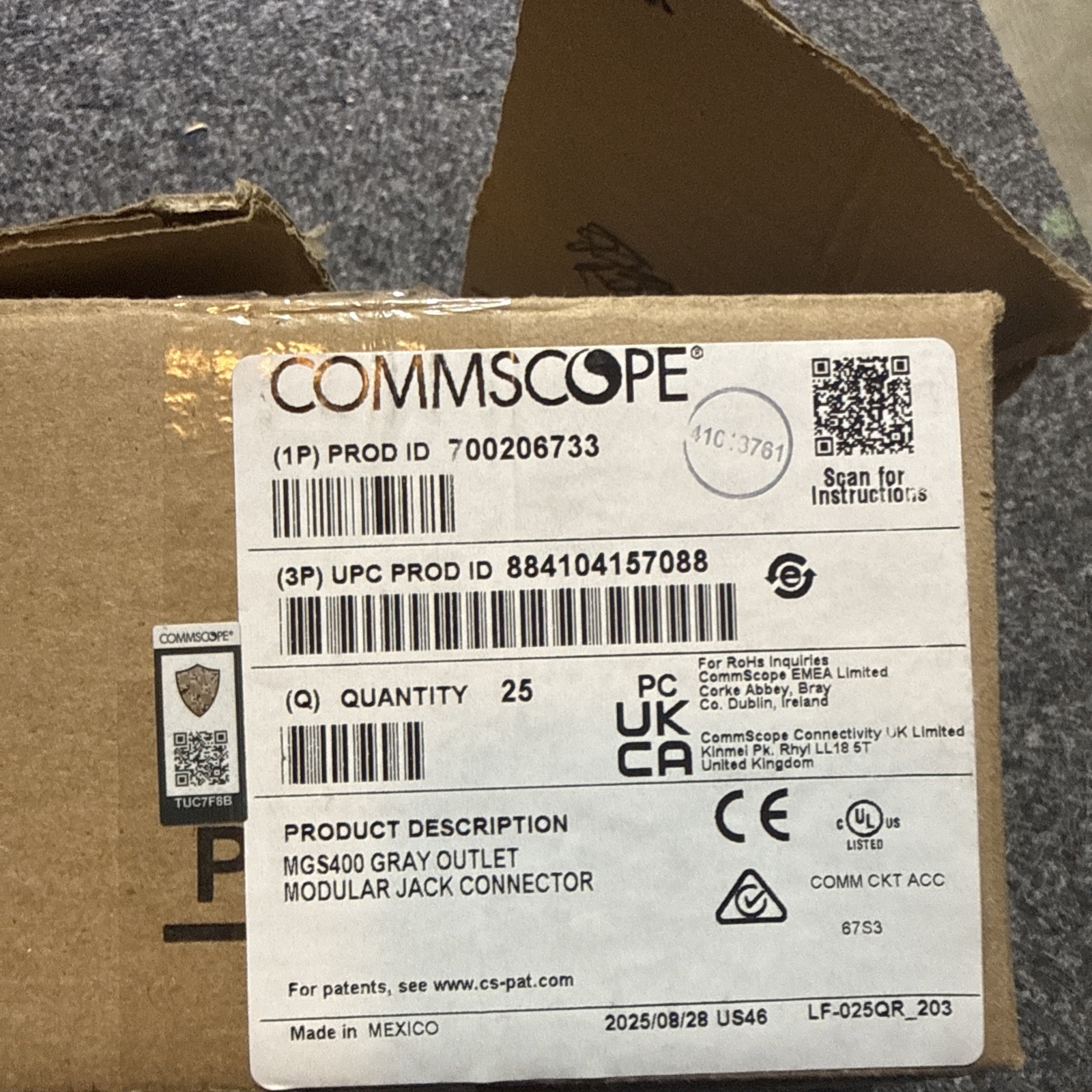 Commscope Systimax GigaSPEED 700206733 MGS400 Gray Cat6 Modular Jack box 20