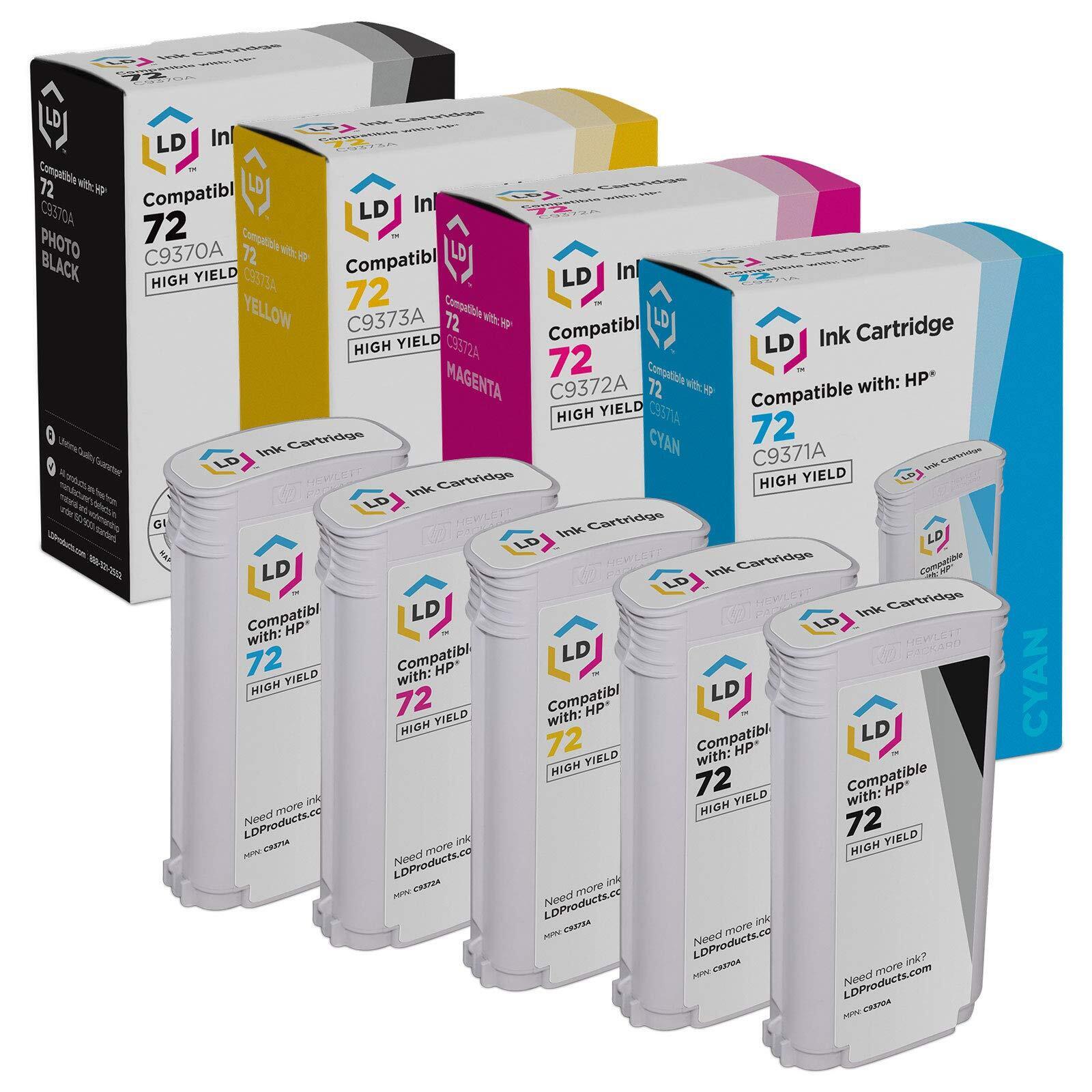 LD 5PK Replacement Fits for HP 72 Ink Cartridges Photo Black Cyan Magenta Yellow
