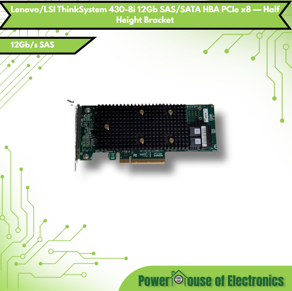 Lenovo/LSI ThinkSystem 430-8i 12Gb SAS/SATA HBA PCIe x8 — Half Height Bracket