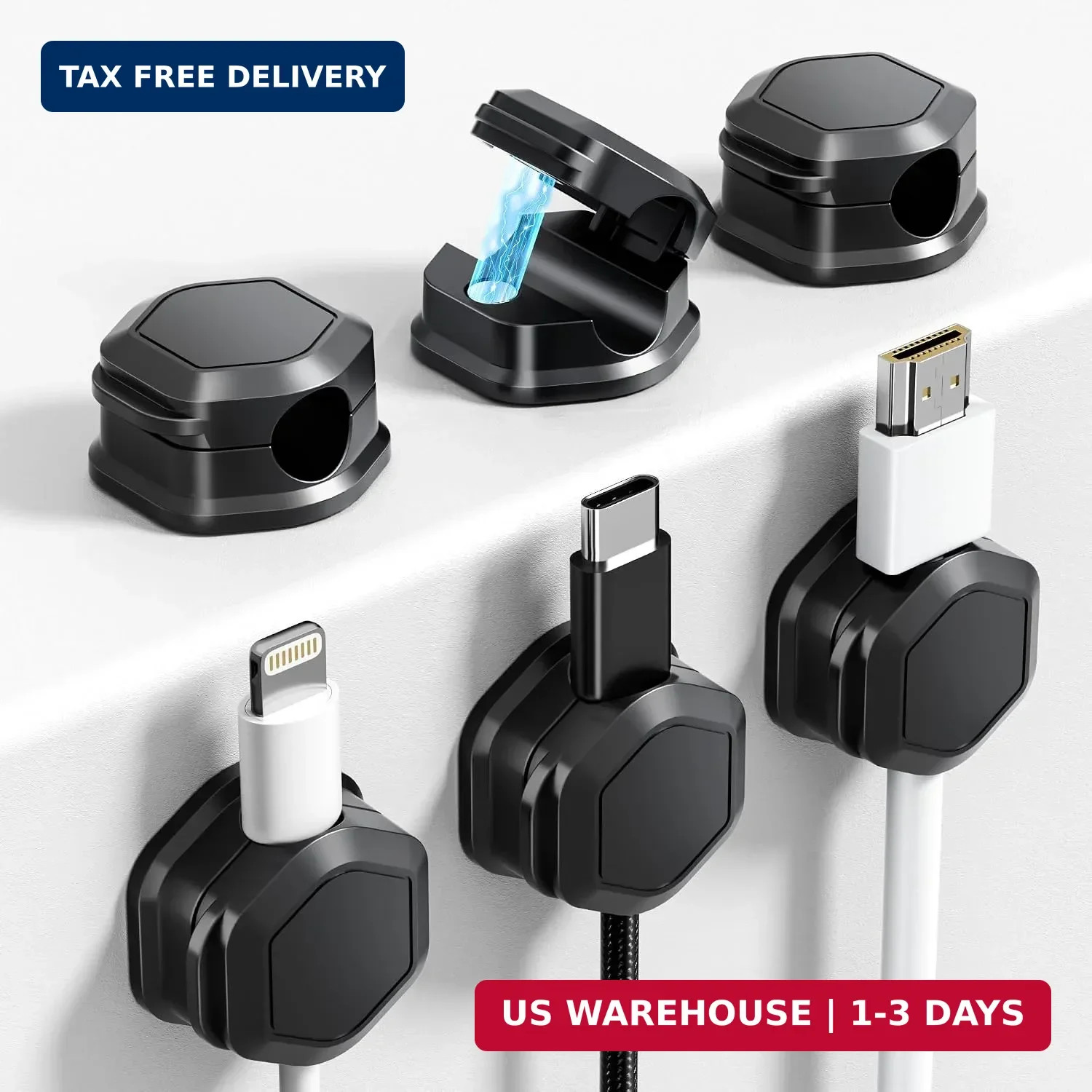6 Pack Magnetic Cable Clips [Cable Smooth Adjustable] Cord Organizer - Adhesive