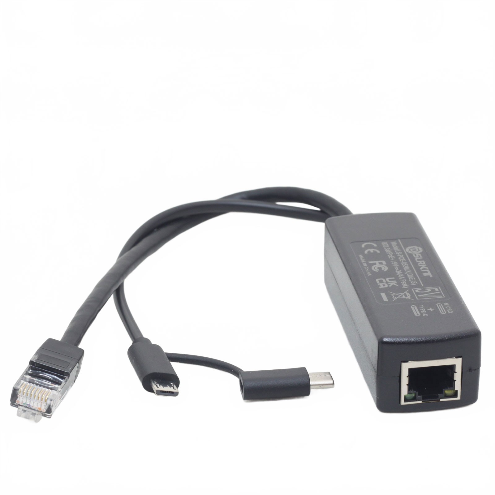 5V 3A 4A Gigabit PoE Splitter USB-C/Type-C + MicroUSB 802.3at PoE+ for Pi 5 20w