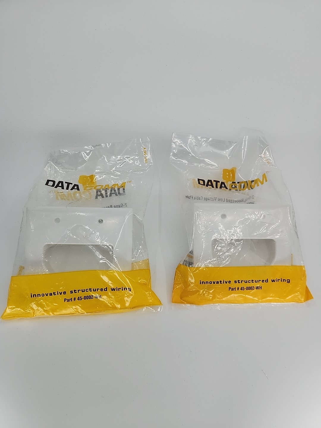 2 (Two) Datacomm 45-0002-WH 2 Gang Recessed Low Voltage Cable Wall Plate