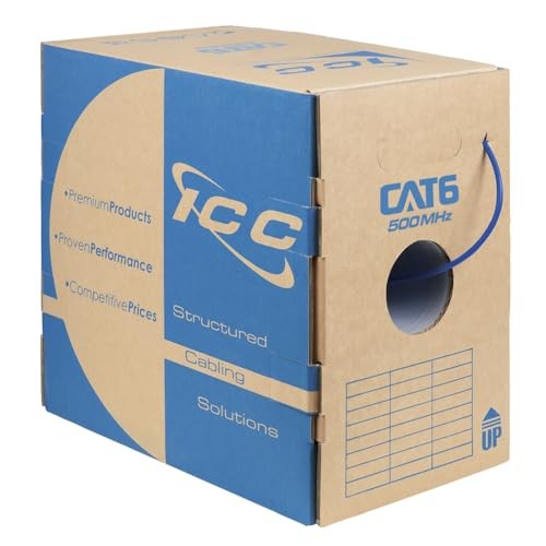 ICC ICCABT6VBL Cat6 CMP Plenum 1000 Ft Solid Copper Bulk Ethernet Cable Blue