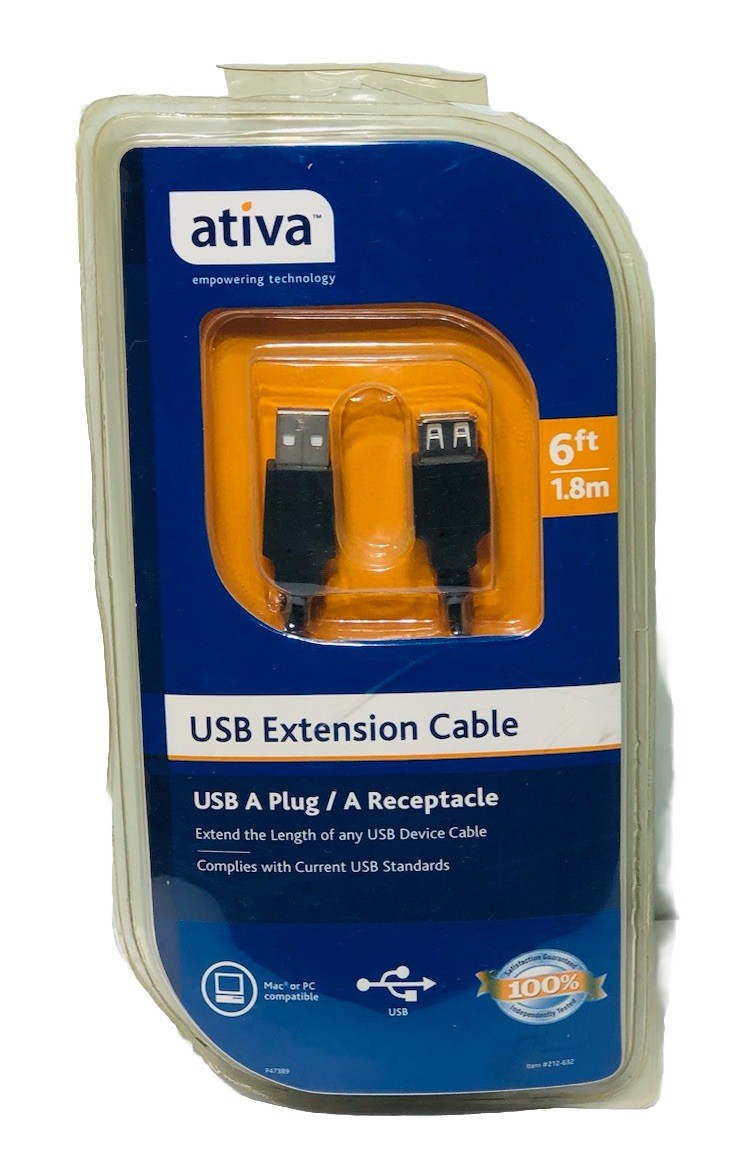 ATIVA  USB Extension  Cable , USB  /  A  Receptacle  6ft  1.8m 