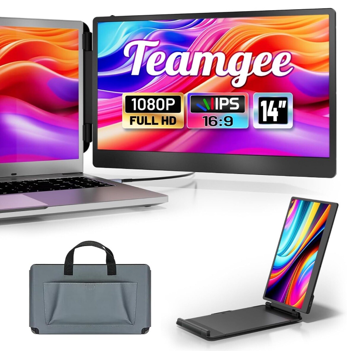 Teamgee Laptop Screen Extender, 14" FHD 1080P IPS Portable Monitor for Laptop, &