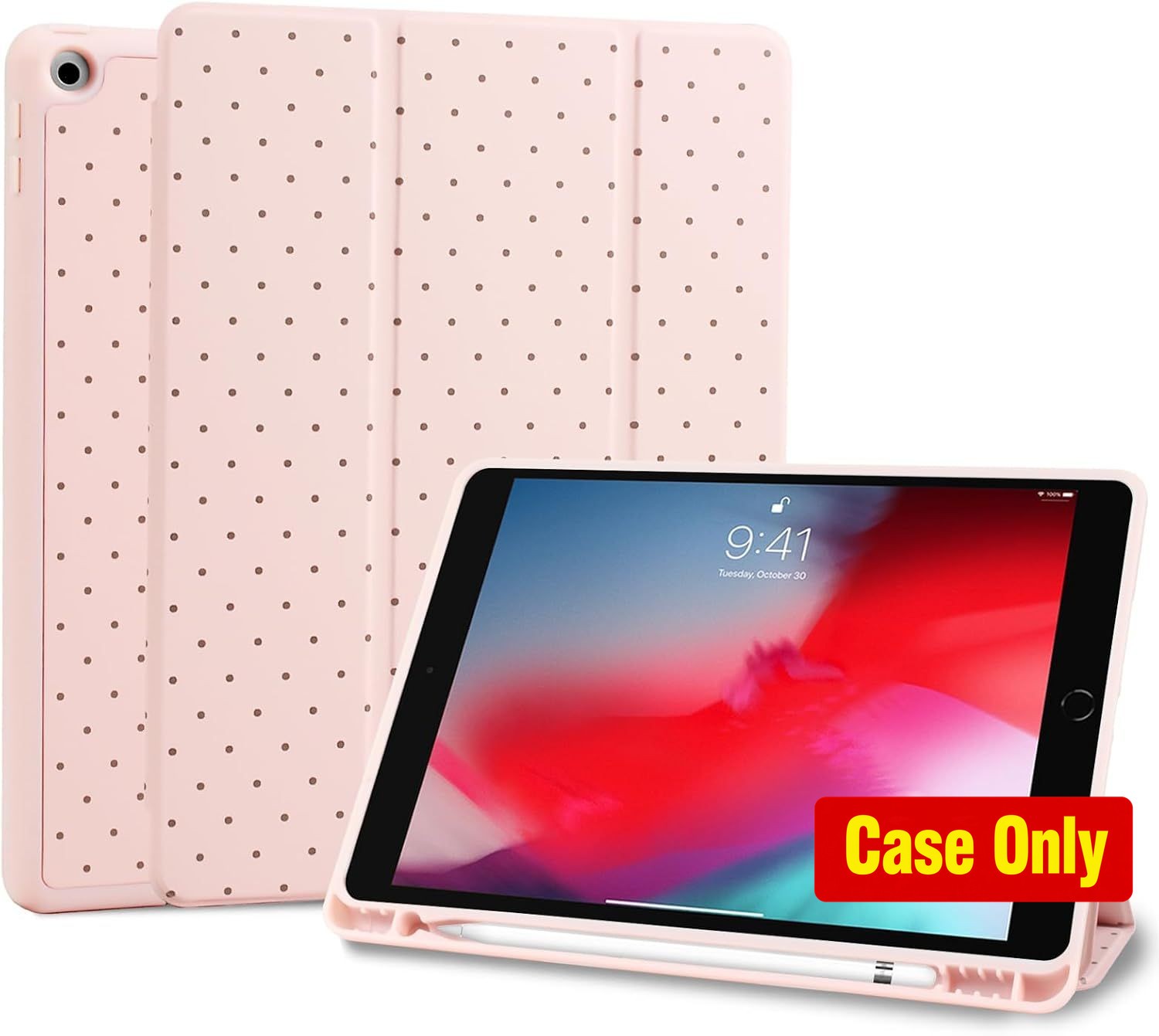 Case for iPad 10.2 Inch - Cute Polka Dot Design with Pencil Holder, Protective C