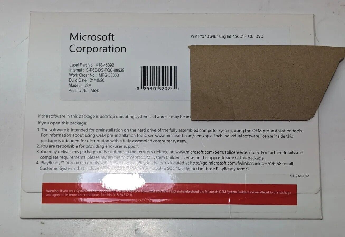 Microsoft Corporation Windows SVR STD English Sealed