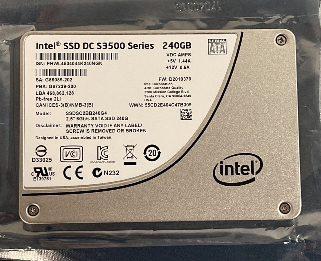 Intel DC S3500 240GB SATA 6G Read Intensive SFF 2.5 SSD RI 95-100% Solid State