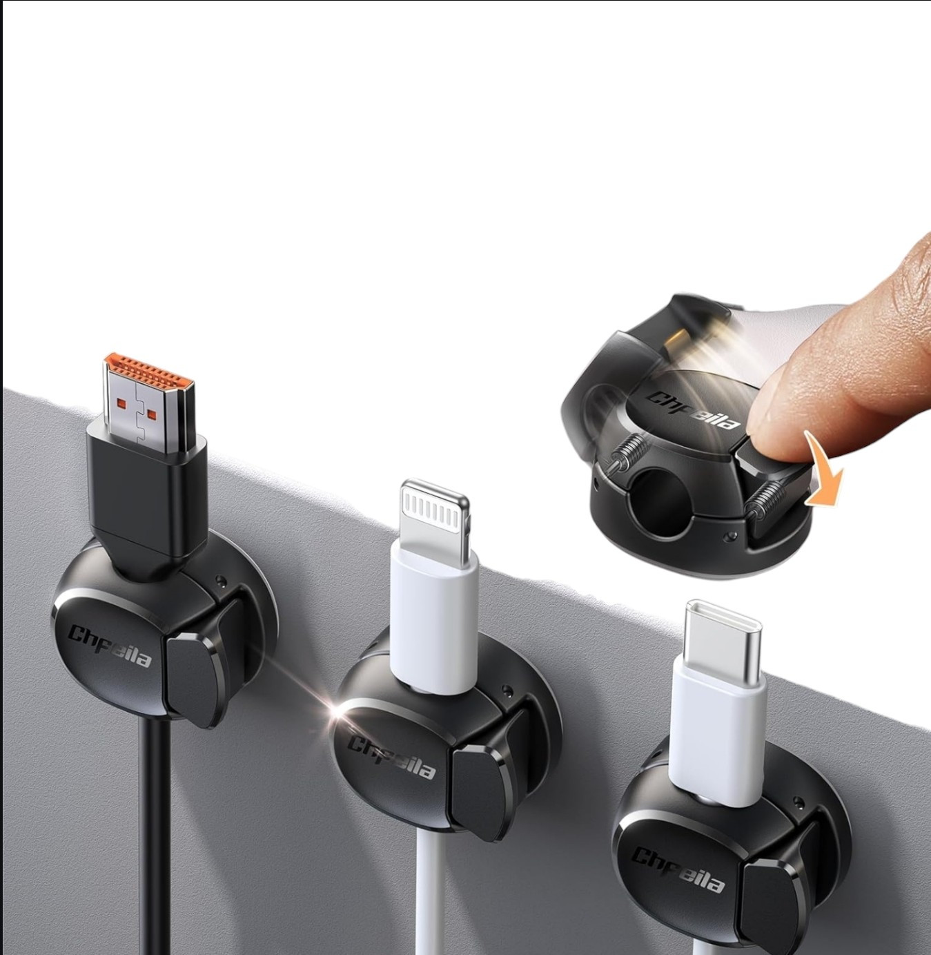 Chfeila 4 Pack Cord Organizer Dual Spring Clasp Cable Clips Desk Cable - Black