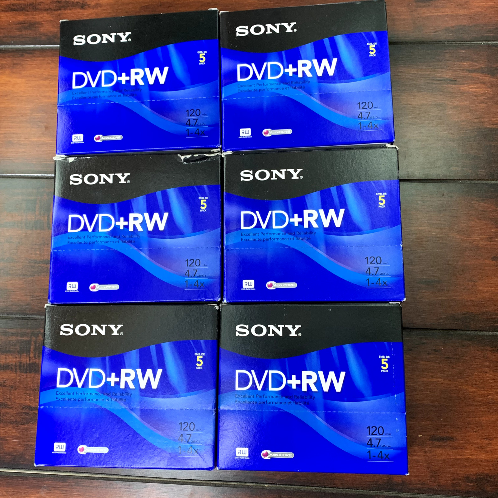 Lot of 6 NIB- Sony 5 pack DVD+RW 4.7 GB DPW47R2/M - ReWritable  - BRAND NEW