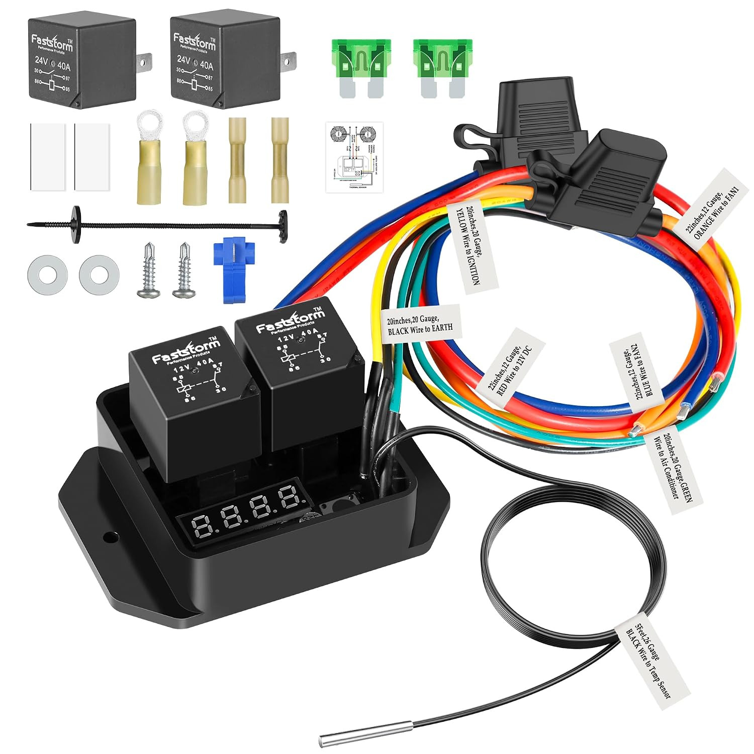 Digital Radiator Fan Switch Kit 12V/24V, Adjustable 104°F-230°F W/Dual Electric