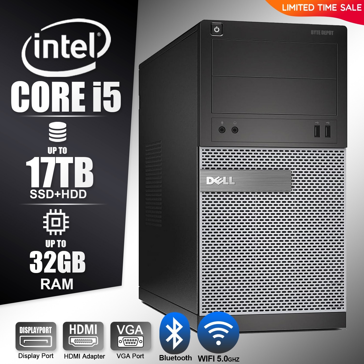 DELL Desktop Computer PC i5, up to 32GB RAM, 2TB SSD, Windows 11/10, WiFi