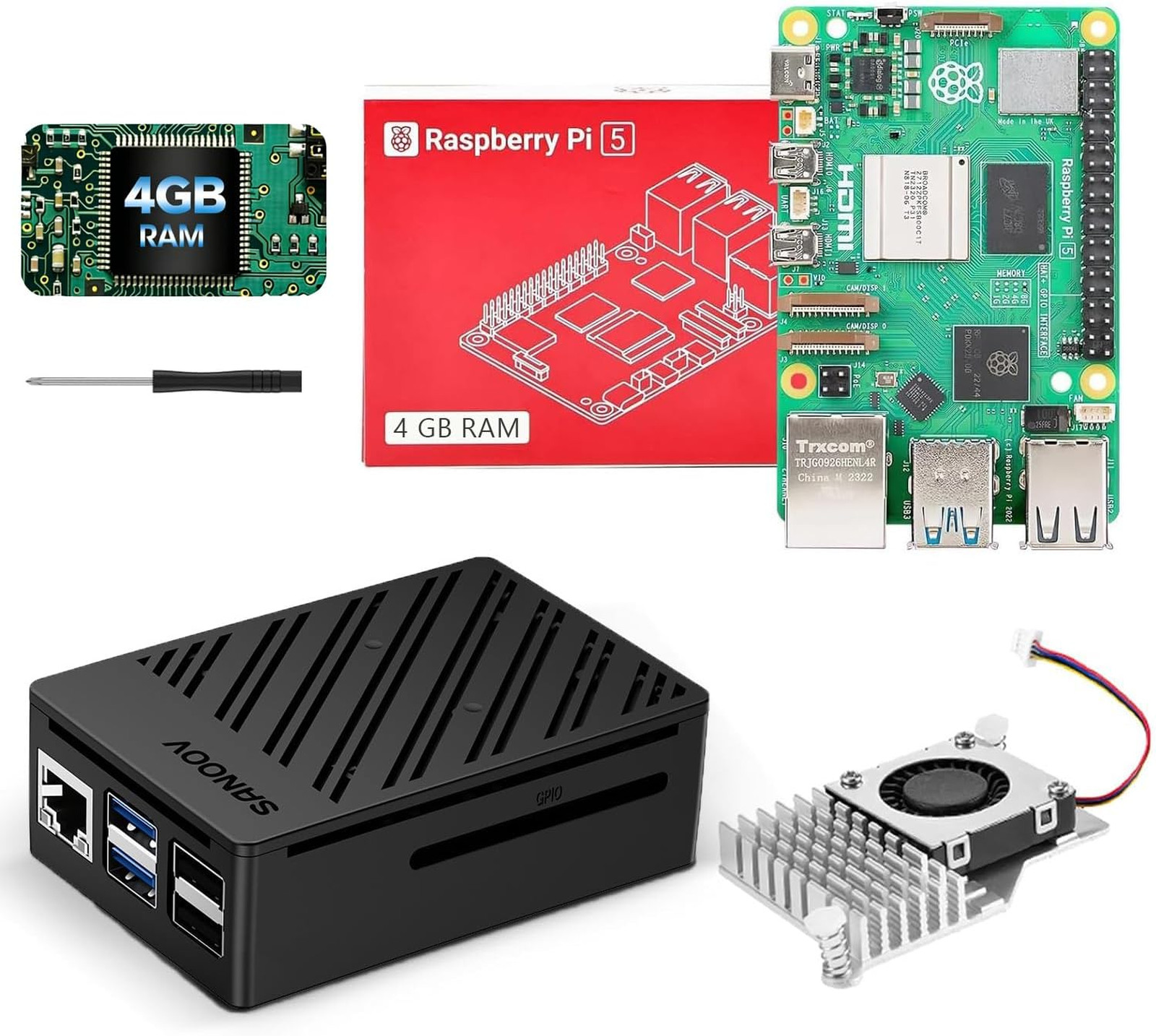 Raspberry Pi 5 4GB Kit Single Board Computer with Active Cooler ABS Case IoT
