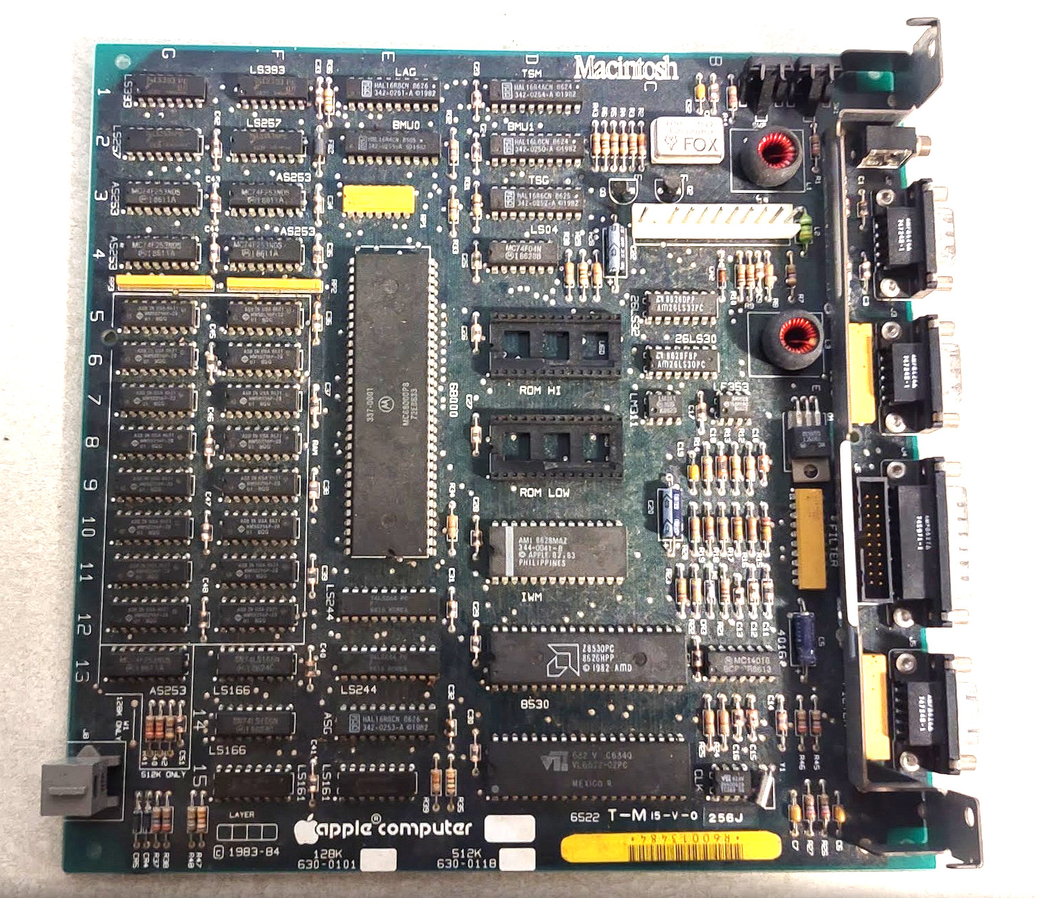 Apple Macintosh 512k Logic Board 1983-4, 630-0118,  Untested