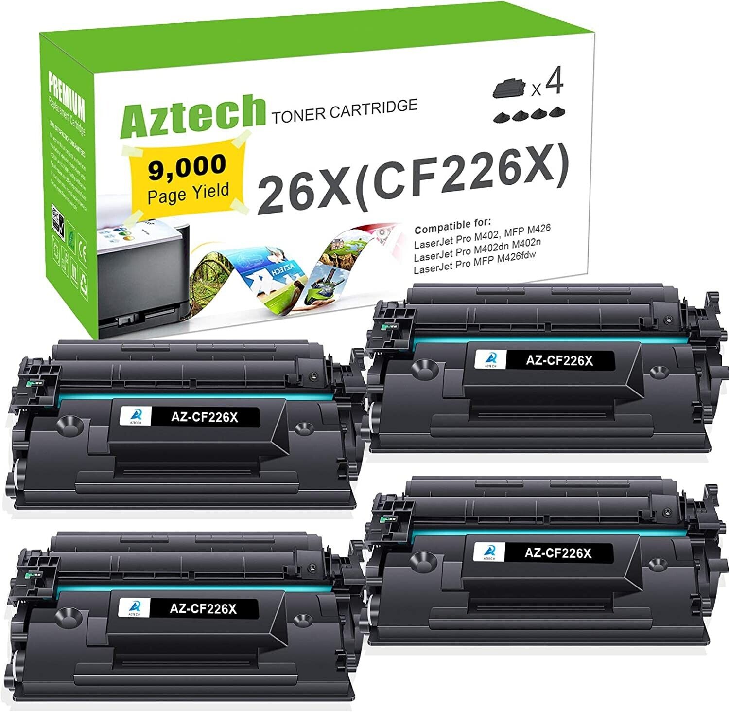 HP 26X CF226X compatible premium toner cartridge Aztech 4-pack black 9000 pages
