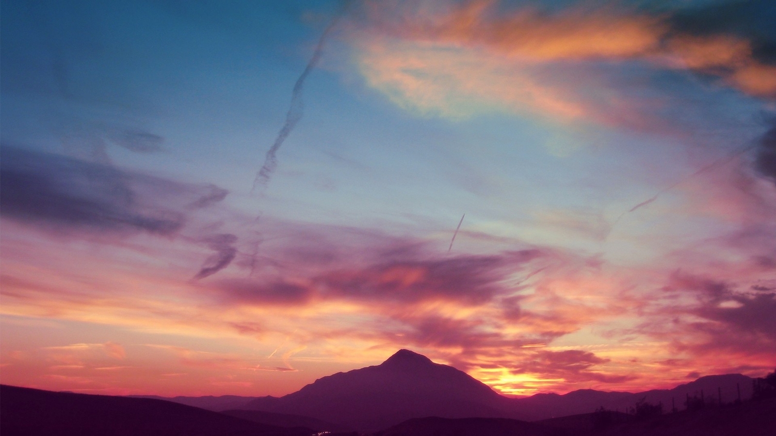 Landscape mountains nature sunset purple sky silhouette Custom Gaming Mat Desk