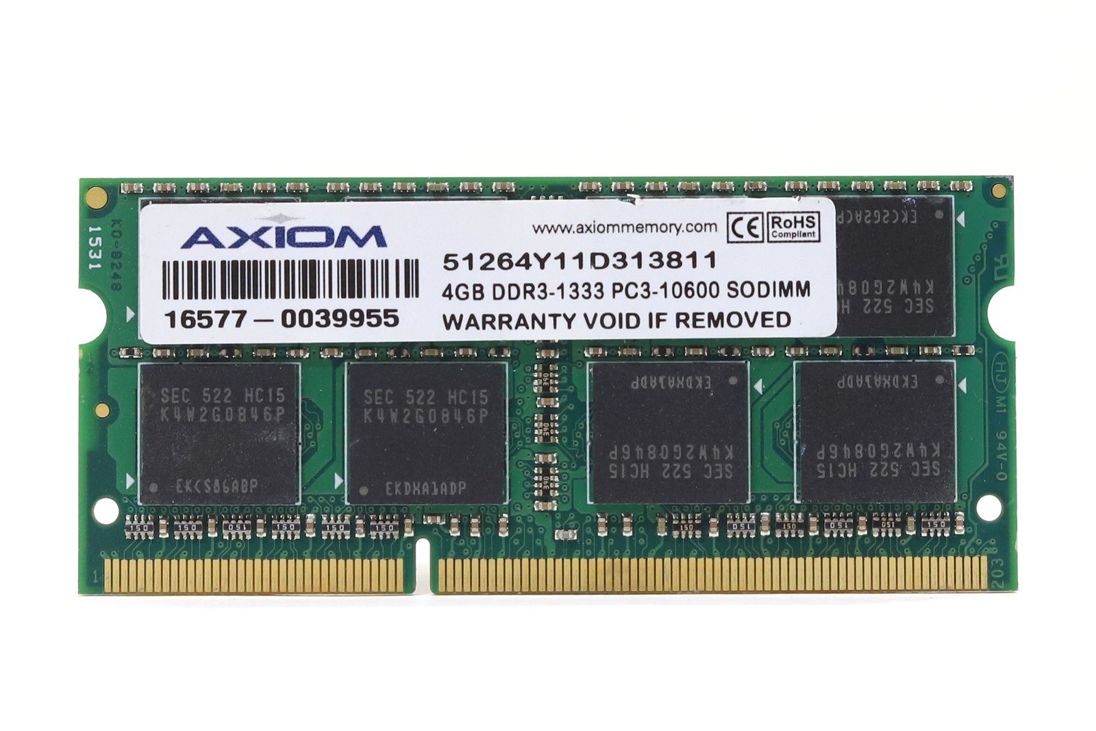 Axiom 4GB PC3-10600 DDR3-1333MHz Laptop Memory P/N: 51264Y11D313811 Tested