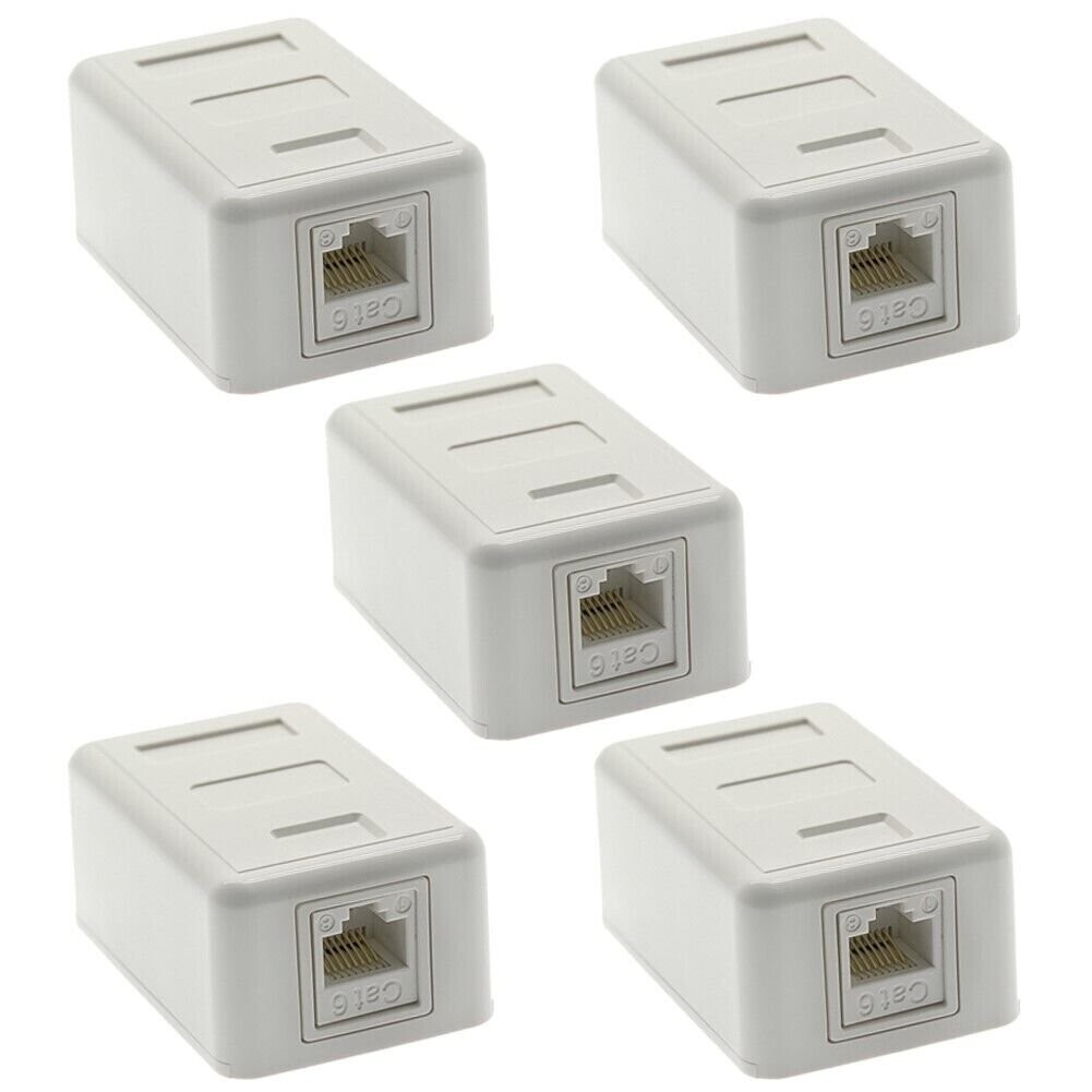 5x 1 Port CAT6 RJ45 Network Ethernet Wall Surface Mount Box Keystone Jack Pack