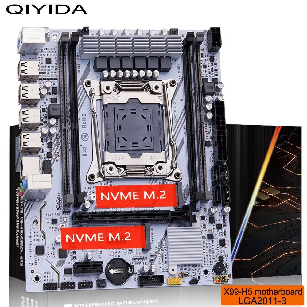 QIYIDA X99 Motherboard LGA2011-3 Micro-ATX DDR4 M.2 SATA USB 2.0 PCIe 3.0 Intel