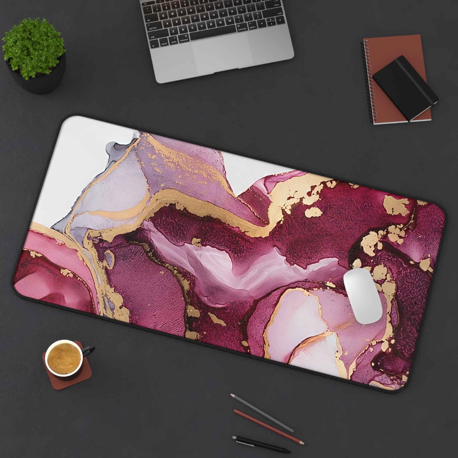Nordic Marble Extended Gaming Mouse Pad with Stitched Edges, Large