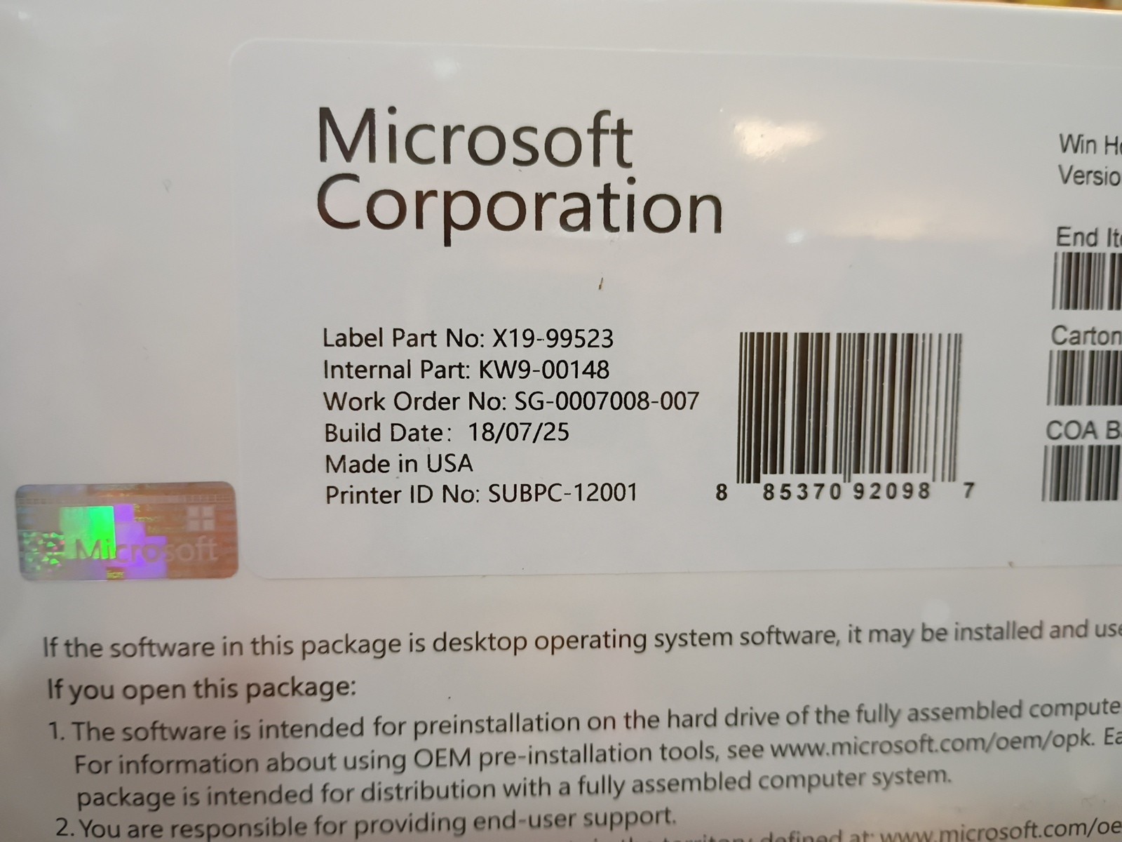 Microsoft Corporation Win Home 11  64bir Version 24H2