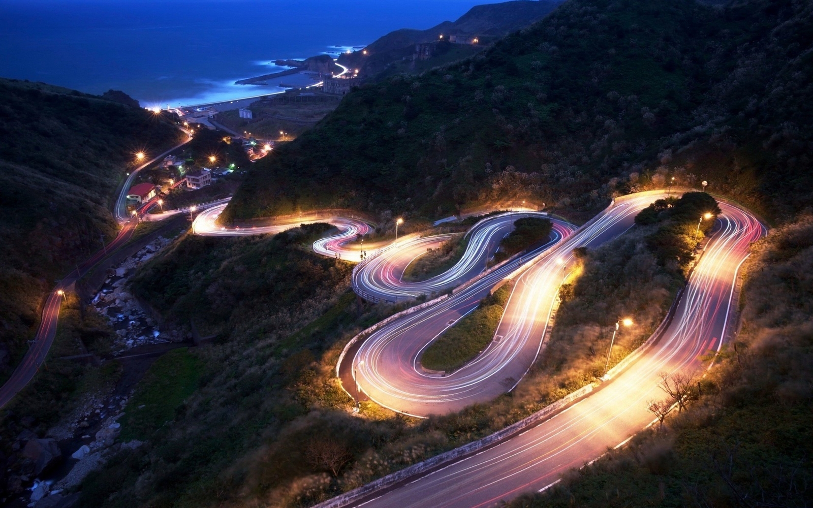 Landscape long exposure hairpin turns road outdoors Custom Gaming Mat Desk