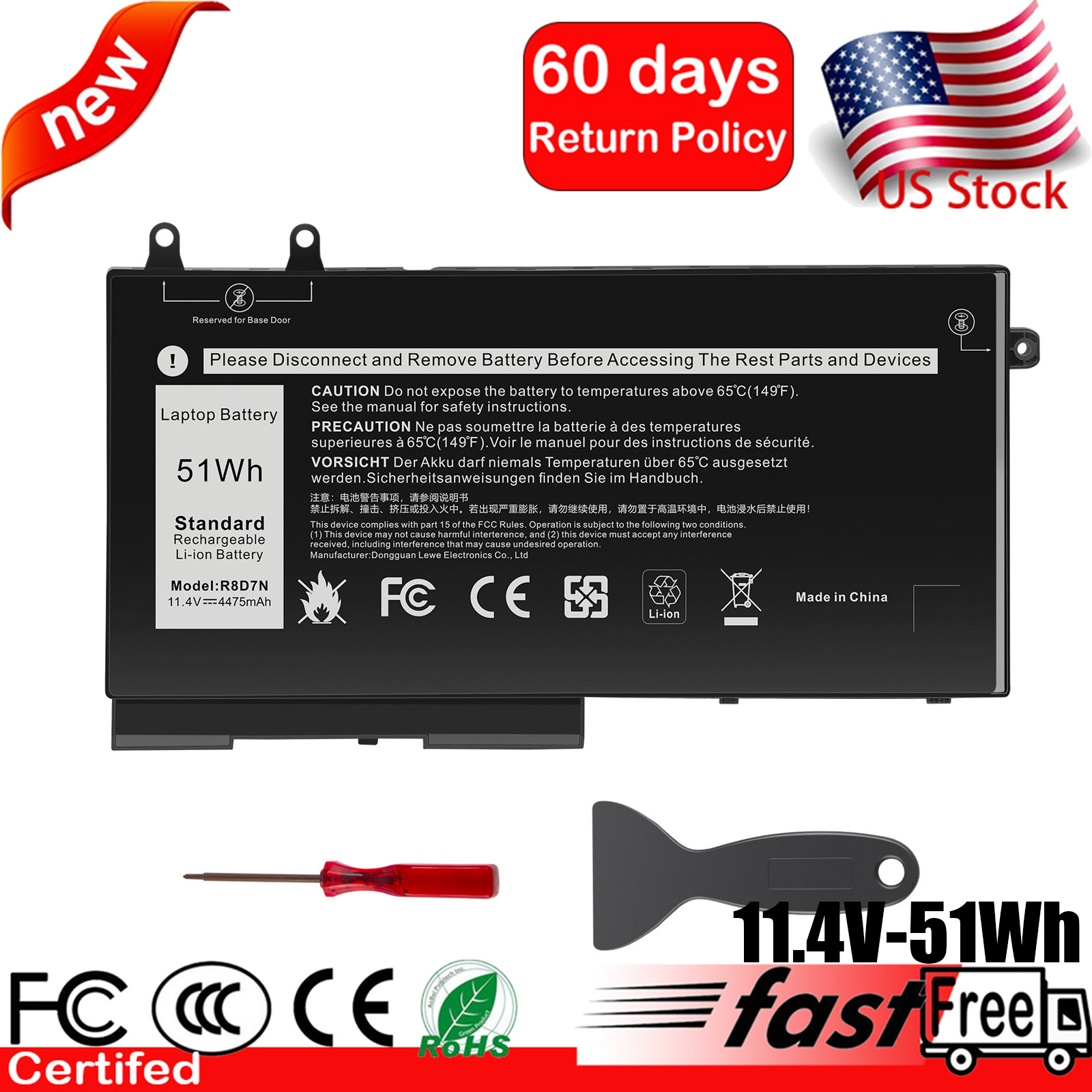 LOT New R8D7N Battery For Dell Precision 3540 3550 Latitude 5400 5500 5510 5410