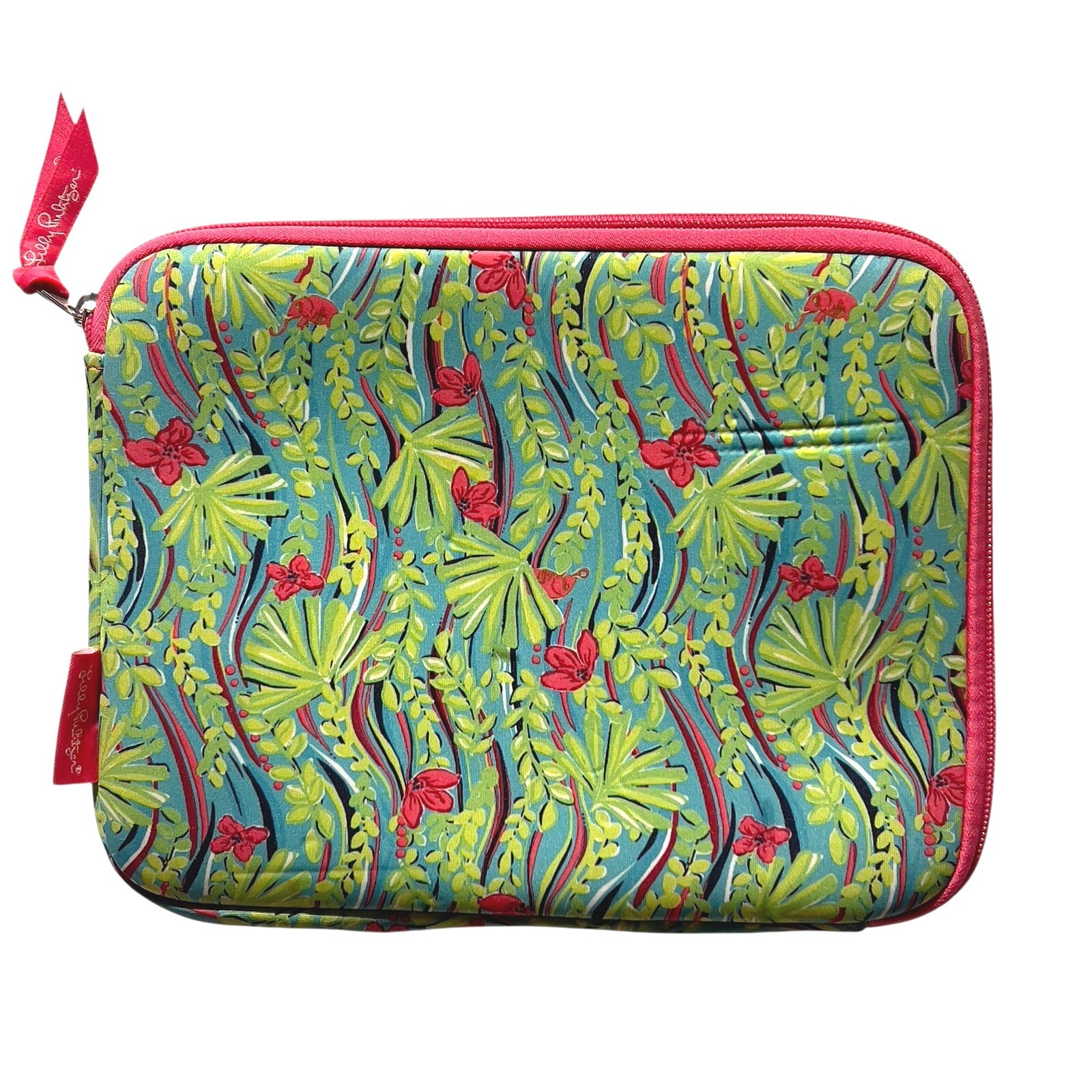 Lilly Pulitzer Tablet Case Padded Zip Floral Pink Green Print Tech Sleeve 11 In