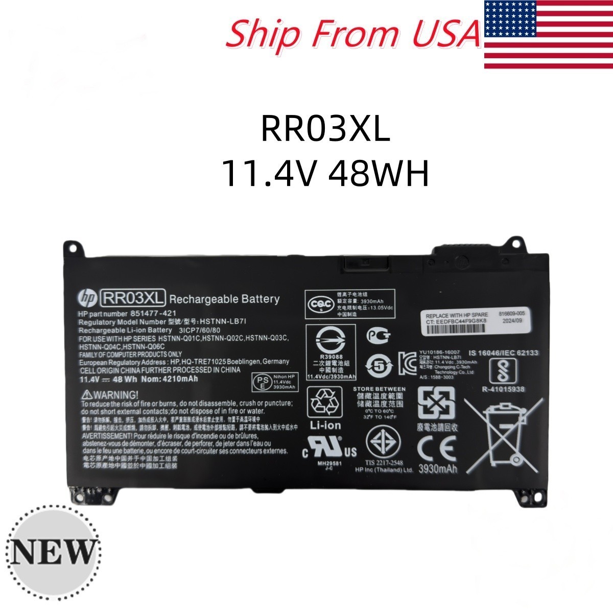 Genuine OEM 48WH RR03XL Battery For HP ProBook 440 450 455 470 G4 G5 HSTNN-LB71