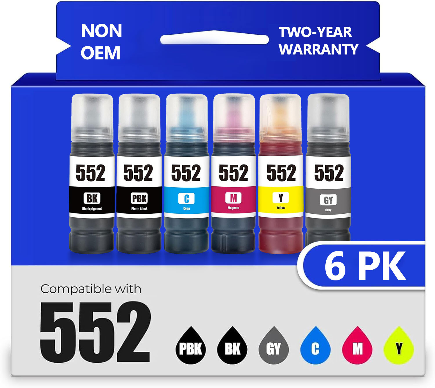 6PK 552 Ink Bottles for Epson EcoTank ET-8550 ET-8500(BK/PBK/C/M/Y/GY)
