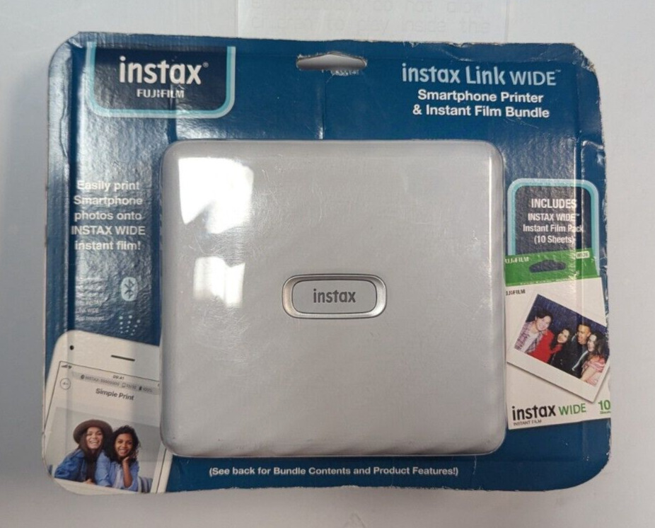 FuljiFilm INSTAX LINK WIDE Smartphone Printer & Instant Film Bundle - White NEW