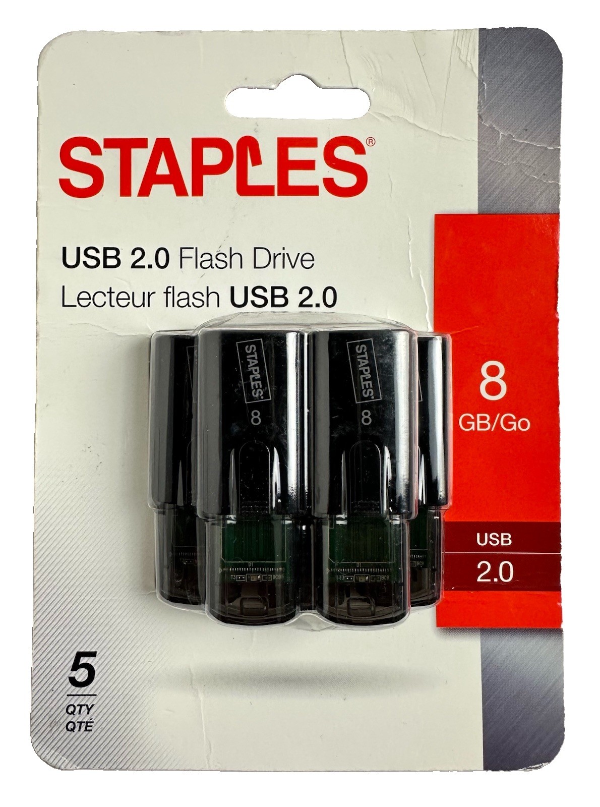 STAPLES  USB 2.0 Flash Drive 5-Pack 8Gb ( New ) 