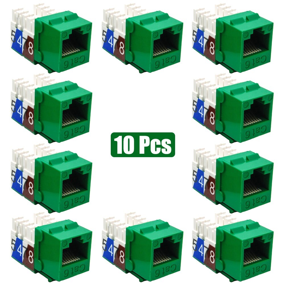10 Pcs Cat6 RJ45 Network LAN Ethernet Keystone Jack 110 Punch Down Snap-In Green
