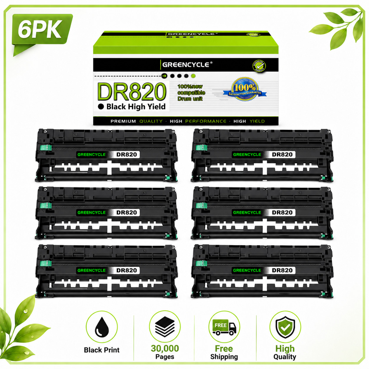 6PK GREENCYCLE DR820 Black High Yield Drum Unit Fit For L5900DW HL-L6200DW
