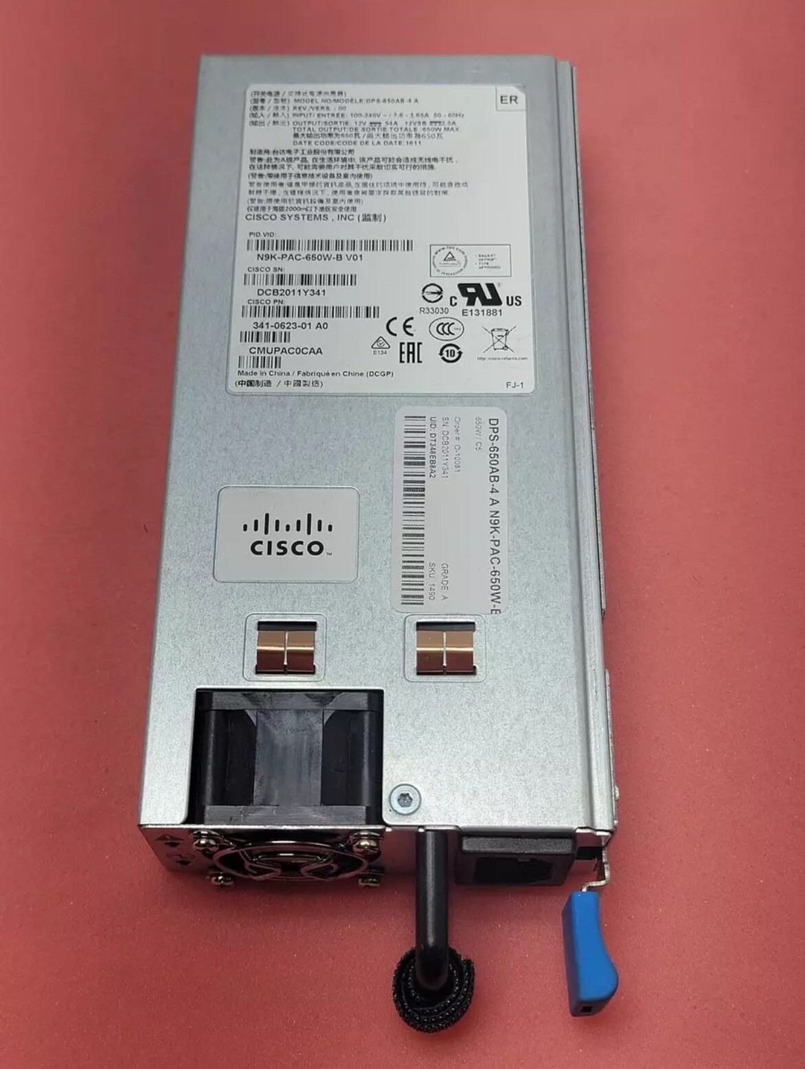 Cisco Nexus 9300 650W AC PS, Port-Side Exhaust N9K-PAC-650W-B