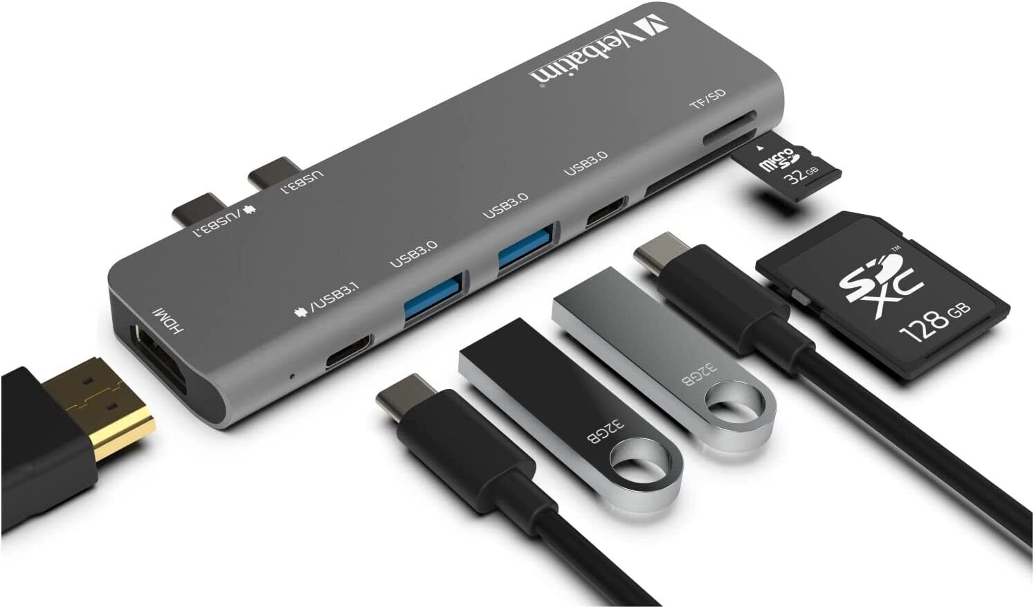 Verbatim 7-in-2 USB C Hub Adapter with 4K HDMI, USB 3.0, SD Card Readers