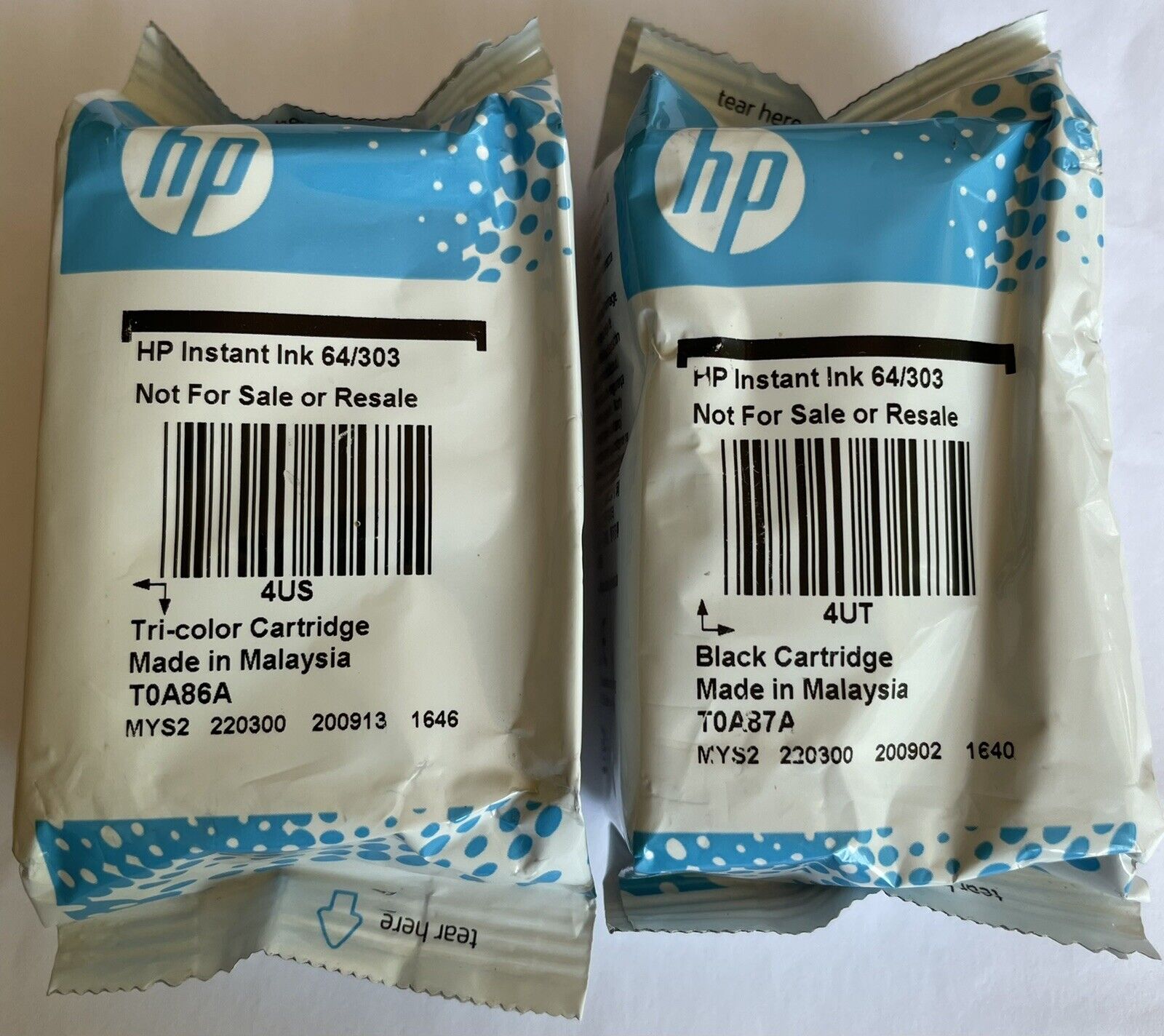 Lot of 2 New HP 64 / 303 Black & Tri-color Ink Cartridges Tricolor GENUINE NIP