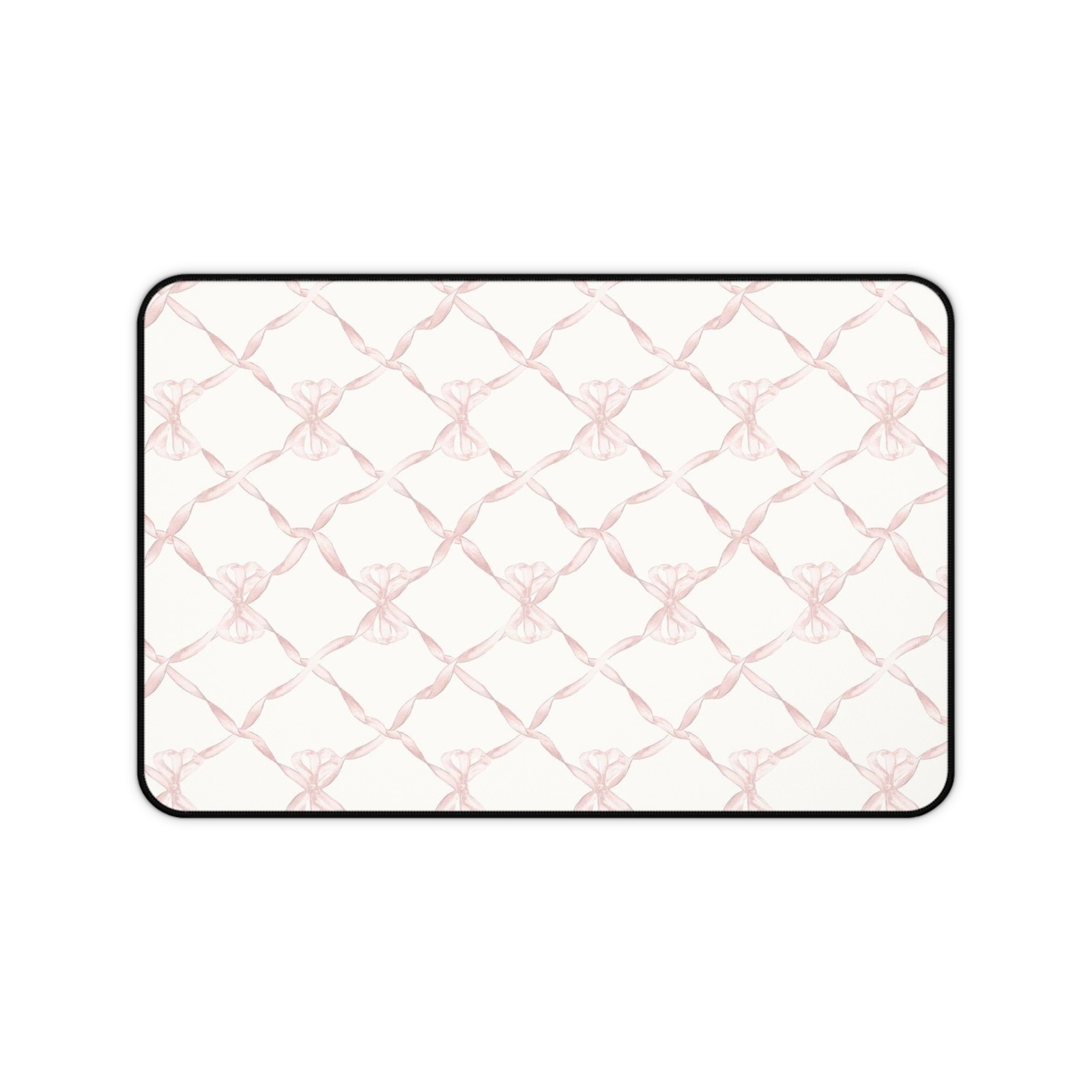Pink Ribbon Lattice Desk Mat | Floral Bow Pattern Mousepad Deskpad