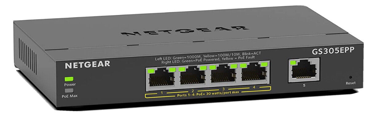 NETGEAR 5-Port Gigabit Ethernet Smart Managed Plus Switch - (120 Watt) GS305EPP